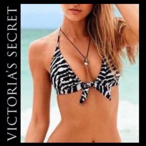 Victoria's Secret Black White Zebra Print Triangle Padded Adj. Bikini Top Size S